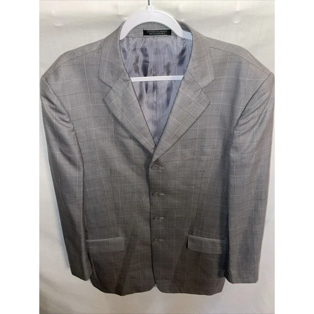 Vittorio St. Angelo Men’s Suit Jacket Size 42L Gray Business Formal Windowpane